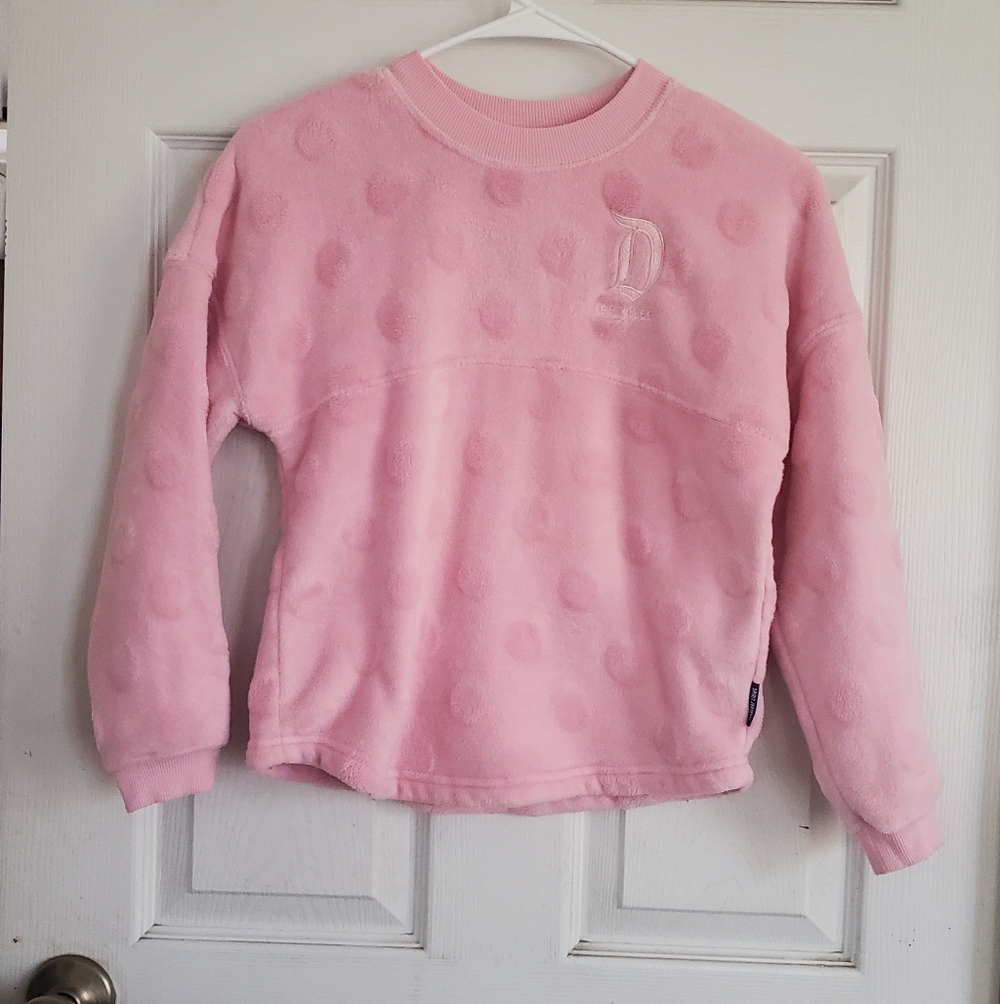 Disney Spirit Jersey Pink Polka Dot Fleece Pullover Sweatshirt, Kids Size 7/8